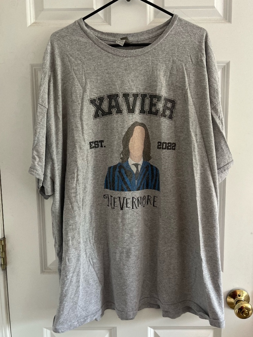 Wednesday Addams Xavier Shirt, Short Sleeve Crewneck Gray, Unisex, Plus Size 4XL